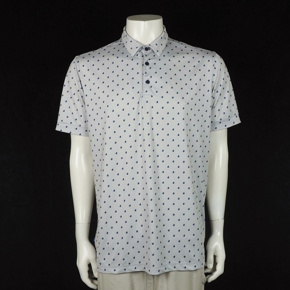 Mizzen+Main Polo Shirt Mens Large Gray Geometric Trim Fit AOP Golf Performance